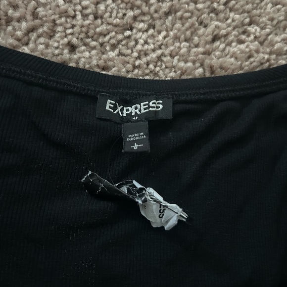 NWT express black rubber off the shoulder ruffle bodysuit large - Picture 2 of 3